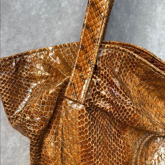 Vintage MAAN Brown Leather Snakeskin Textured Tote Bag GUC *defect* Suede Lining - Picture 3 of 15